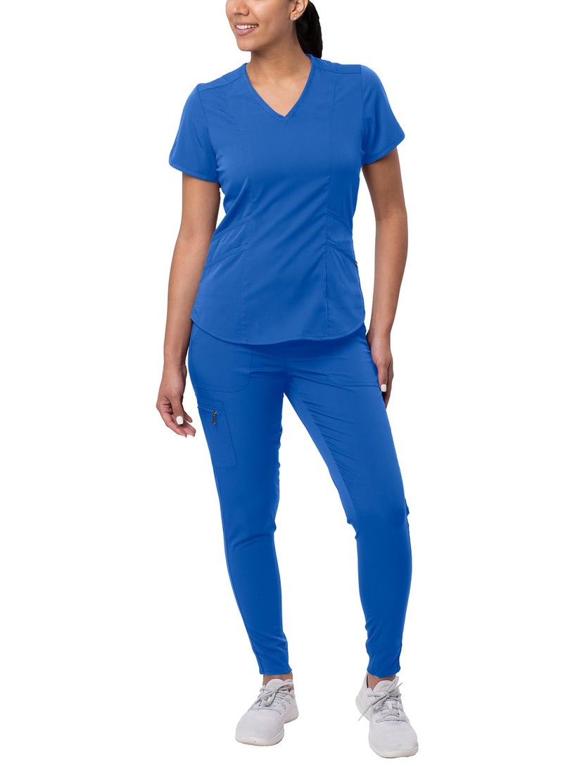 Adar Uniforms Adar Pro Athletic Scrubs Set For Women - Stretch V-Neck Scrub Top & Yoga Jogger Cargo Scrub Pants, 10 Pockets - P9500 - Royal Blue - L - Image 1